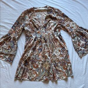 Paisley Print Bell Sleeve Dress